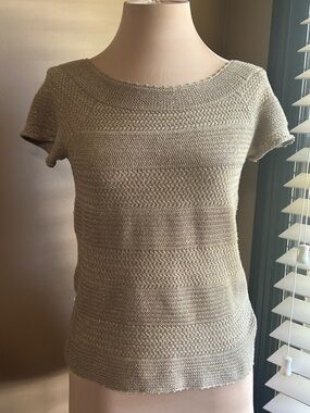 Ralph Lauren Metallic Knit Short-Sleeve Top in Gold